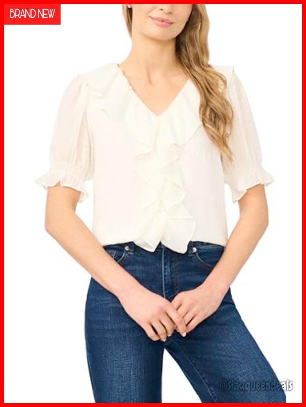 Ruffled Pintuck Elbow Sleeve Blouse